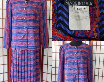 Vtg Skirt Blouse Set Size 16 Chevron Paisley Breli USA Made Outfit (R2-102)