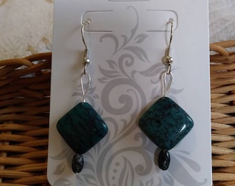 Blue Jasper and Moss Agate Natural Stone Earrings (Nickel Free Hooks)