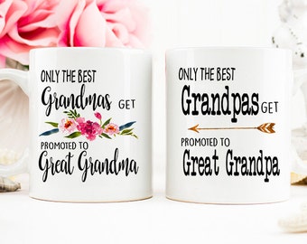 Only the Best Grandmas, Grandpas get Promoted to Great Grandma, Great Grandpa, Great Grandparents Pregnancy Reveal Mug,