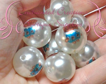 20mm Chocolate Candy Character Print Pearl Beads Qty 8, Shopkins, Gumball Beads, Bubble Gum Beads, Large Printed Character Bead, Chunky Bead
