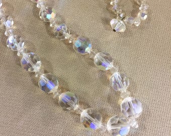 Vintage 1950's Aurora Borealis Glass Bead Necklace