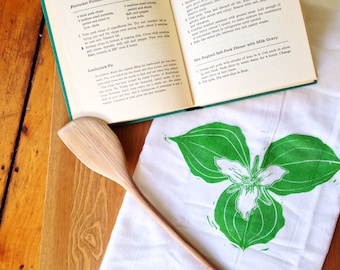 wood block print trillium tea towel by color.joy