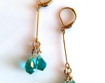 Blue and Gold Earrings | Blue Crystal Earrings | Blue Dangle Earrings | Aquamarine Earrings | Antoinette Earrings | Dangle | Blue Earrings