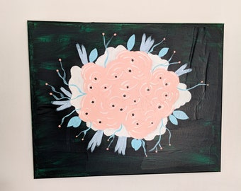 Abstract Pink and Green Floral Original Mixed Media Wall Art