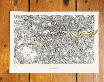London Metallic Thames Map - Gold Foil