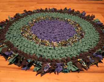 Hand made one of a kind Re-purposed bohemian crochet, rag rug.