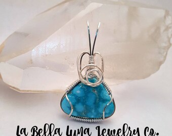 White Water Turquoise pendant, Wire wrapped pendant, Sterling silver, Wire wrapped White Water Turquoise, Silver wrapped Turquoise