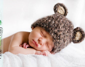 READY Baby Boy Hat - Baby Bear Hat - Baby Hat Made with Soft Mohair Blend Yarn - 0-3, 3-6 and 6-9 months