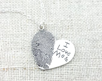Personalized Fingerprint · Mom Gift · Jewelry · Personalized Necklace · Gift · Memorial Necklace · ACTUAL Handwriting Silver · Mom Jewelry