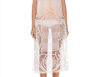 1920s White Net And Lace Dress Size: S