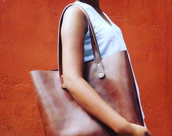 PATRA - unlined tote bag, brown thick leather shopper bag bag, leather tote, laptop bag, brown leather bag, bag brown, leather tote women