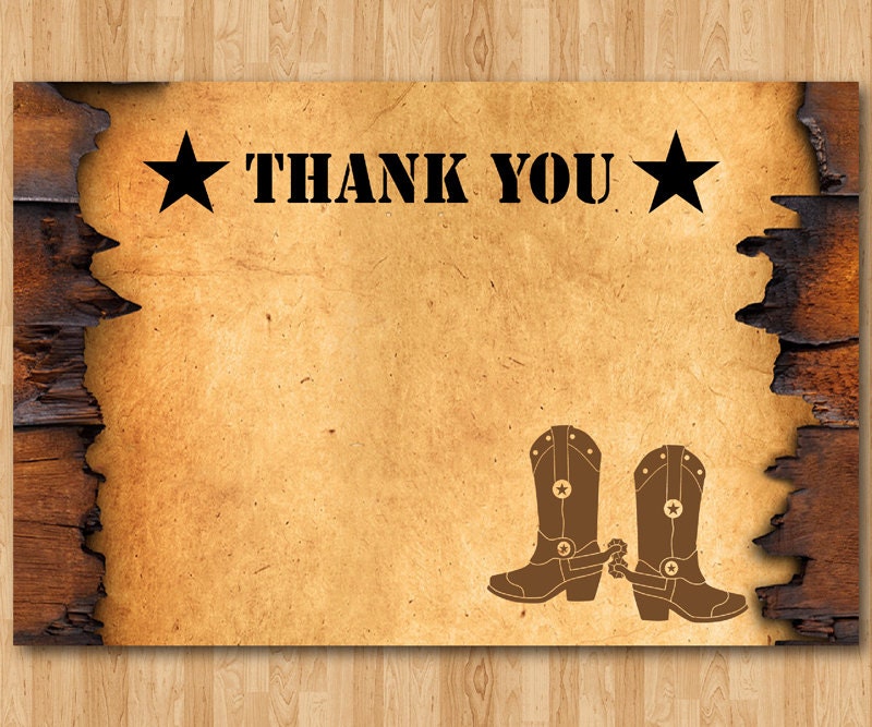 Western Thank You Note Cowboy Theme Card Boy Or Western Thank You Note Cowboy Theme Card Boy Or