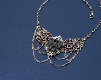 Steampunk Necklace - Victorian Necklace - Mixed Metal Necklace - Statement Necklace - Women's Necklace - Bib Style Necklace - Butterfly