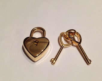 NEW! Cute heart shape golden colour pad lock and key 38mm x 25mm x 8mm, gold pad lock with key, lock, hardware