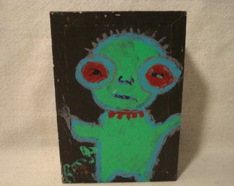CLYDE Folk Art Outsider Art Rongo Painting on Large Cigar Box