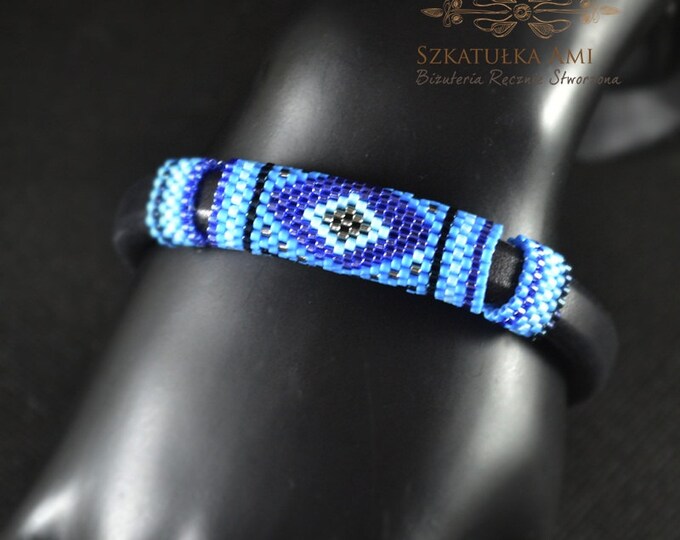 Blue Men's braided bracelet strap bracelet for men blue bracelet men leather bracelet gift for him male model seed beads bracelets bangle