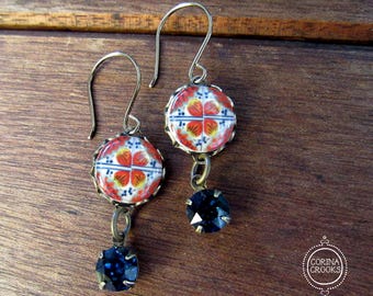 Mosaic tile pattern earrings, Mexican jewelry, Folk art jewelry, Boho earrings, Wanderlust jewelry, dangle earrings, Earrings