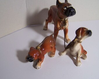 Vintage Boxer Dog with 2 Pups