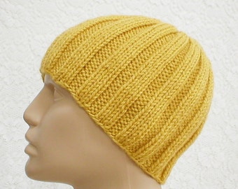 Mustard yellow beanie hat, skull cap, knit hat, toque, gold hat, ribbed hat, knit hat, toque, mens womens hat, chemo cap, ski skateboard hat