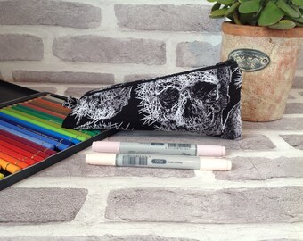 Skull triangle pencil case, triangle pencil case, skull pencil case, gift for teacher, gift for her, birthday gift, back to school, school