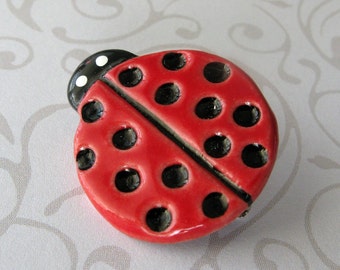 Lady Bug Pin Handmade Porcelain Jewelry