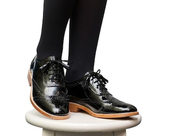 Black Oxford Shoes - Oxfords & Tie Shoes, Oxford Shoes Women, Handmade Brogues, Winter Shoes Office, Elegant Shoes Women, Fall Shoes