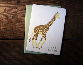 Letterpress Printed Birthday Giraffe Card - Single