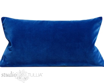 Electric Blue Velvet Pillow Cover - 11x21 - blue velvet - electric blue - deep blue - designer velvet - ready to ship