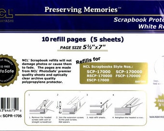 NCL 5 1/2" x 7" Postbound Scrapbook Album Protector White Refill Pages Protector 5-Pack