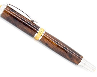 Aaron Rollerball/Fountain/Hybrid Pen | Desert Ironwood Burl | Rhodium and Gold