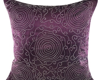Plum Decorative Pillow Cover, Dark Purple Pillow Cover, Plum Pillow Cover, Kantha Accent Pillow, 16X16 Kantha Pillow