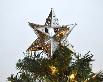 Christmas Tree Topper, Tin *Multi Colored Glass Bead* Star Tree Topper
