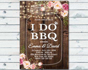 I Do BBQ Invitation, Couples Shower Invitation, Bridal Shower, Wedding Shower, I Do BBQ Mason Jar Invite Rustic Engagement Party 1105