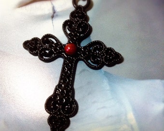 Gothic Cross Necklace - Red