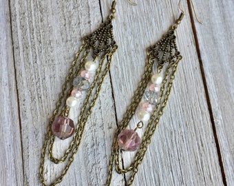 Bead & Chain Chandelier Earrings, Victorian Style Chandelier Earrings, Vintage Style Chandelier Earrings, Statement Earrings, Bold Earrings