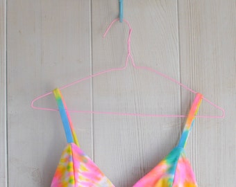 Midriff Bralette Bikini Top Multi-Color Hot Pink Turquoise Yellow Hand Tie Dyed Small-Medium-Large