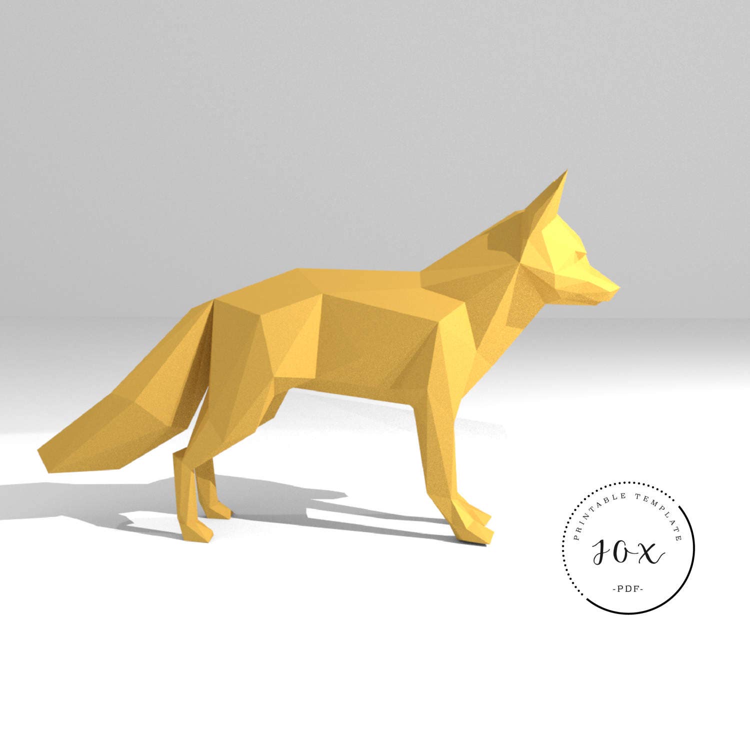 Printable DIY template (PDF). Fox low poly paper model template. 3D