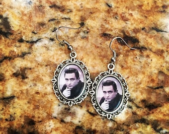Johnny Cash classic rebel 18 x 13mm antiquated silver setting earrings retro 1950s rock n' roll