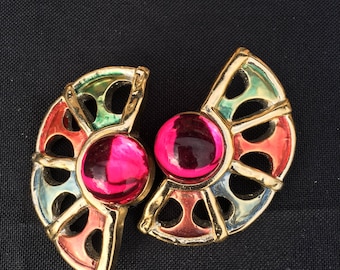 Vintage Colorful Gold Clip-on Earrings