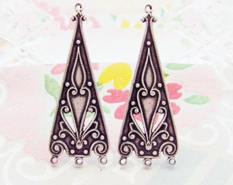 Antiqued Silver Ox Art Nouveau Chandelier Earring Dangle Findings 35mm Long 4 Rings Connector - 4