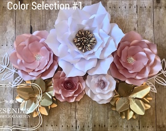 White Rose Gold and Gold Paper Flowers
