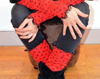 red gaiters with dots