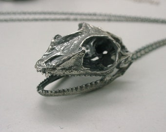 Lizard Skull Pendant with Moving Jaw, Sterling Silver