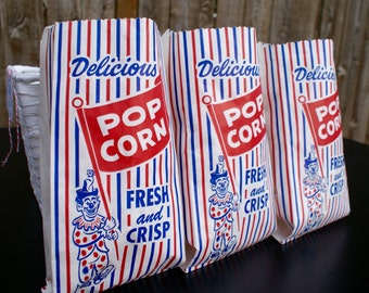 Vintage Popcorn Bags – Set of 10 – Circus Party – Carnival Theme Birthday – Movie Night - Red White Blue