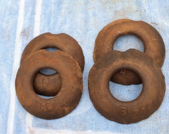 Set of 4 Vintage Iron QUOITS Throwing Pitching Yard Game 2 LB Cast Iron Amish Quoits Outdoor Party Game Lawn Games