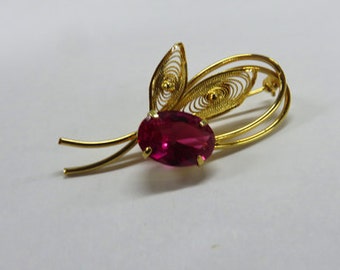 Sapphire Brooch - Pink Sapphire Brooch - 14K Gold-Filled Pin with Plating of 23K Gold
