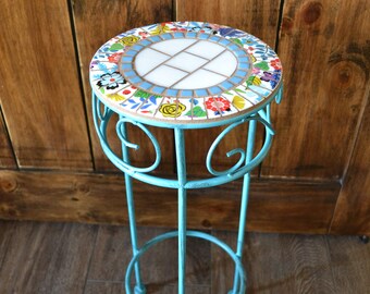 Small Metal Broken China Mosaic Table