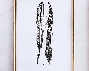 feathers linoleum block print - 11" x 14" wall art