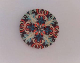 Set of 2 wooden graphic buttons multicolored new