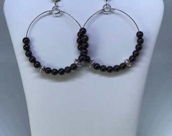 Hoop Garnet Beads Earrings